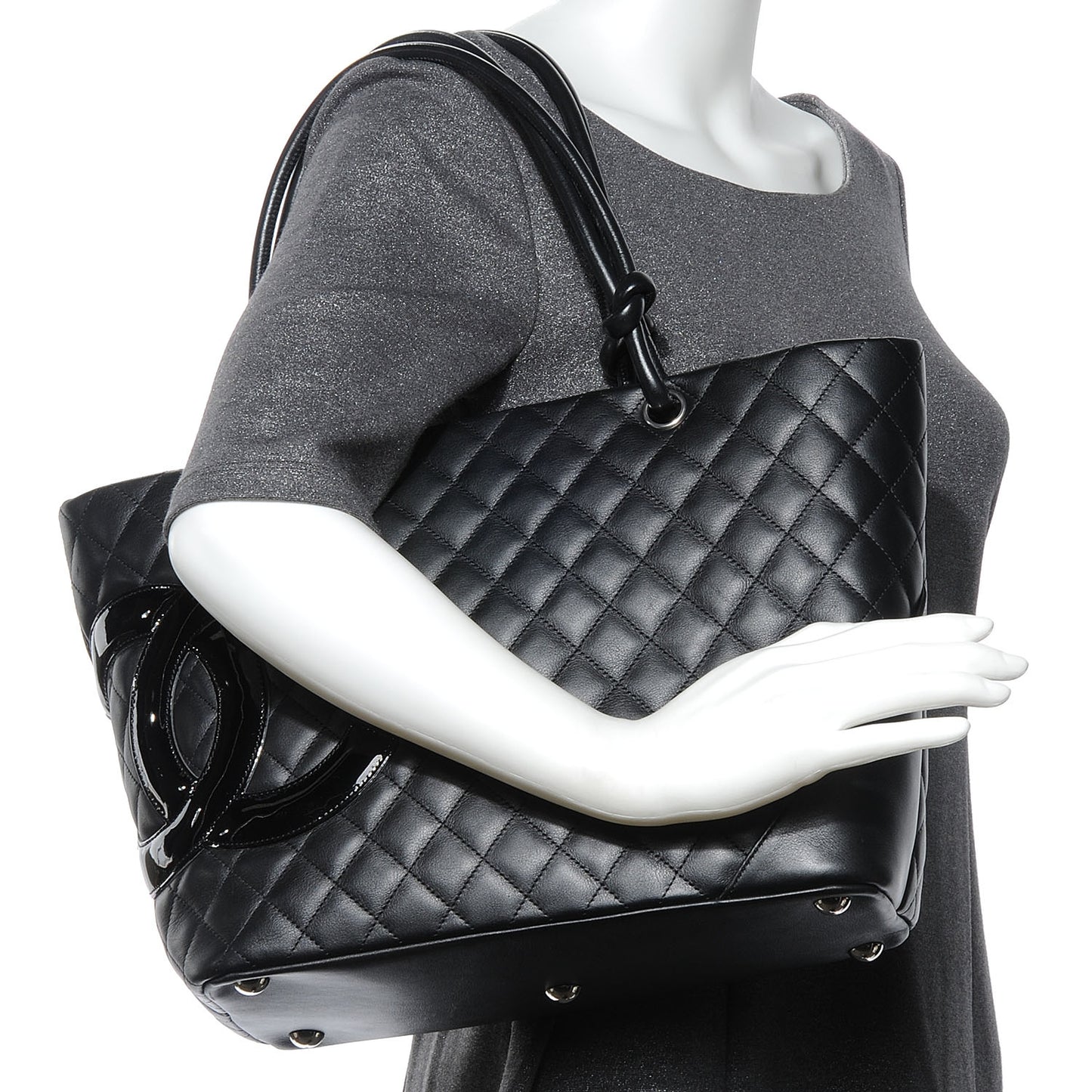 Calfskin Quilted Large Cambon Tote Black