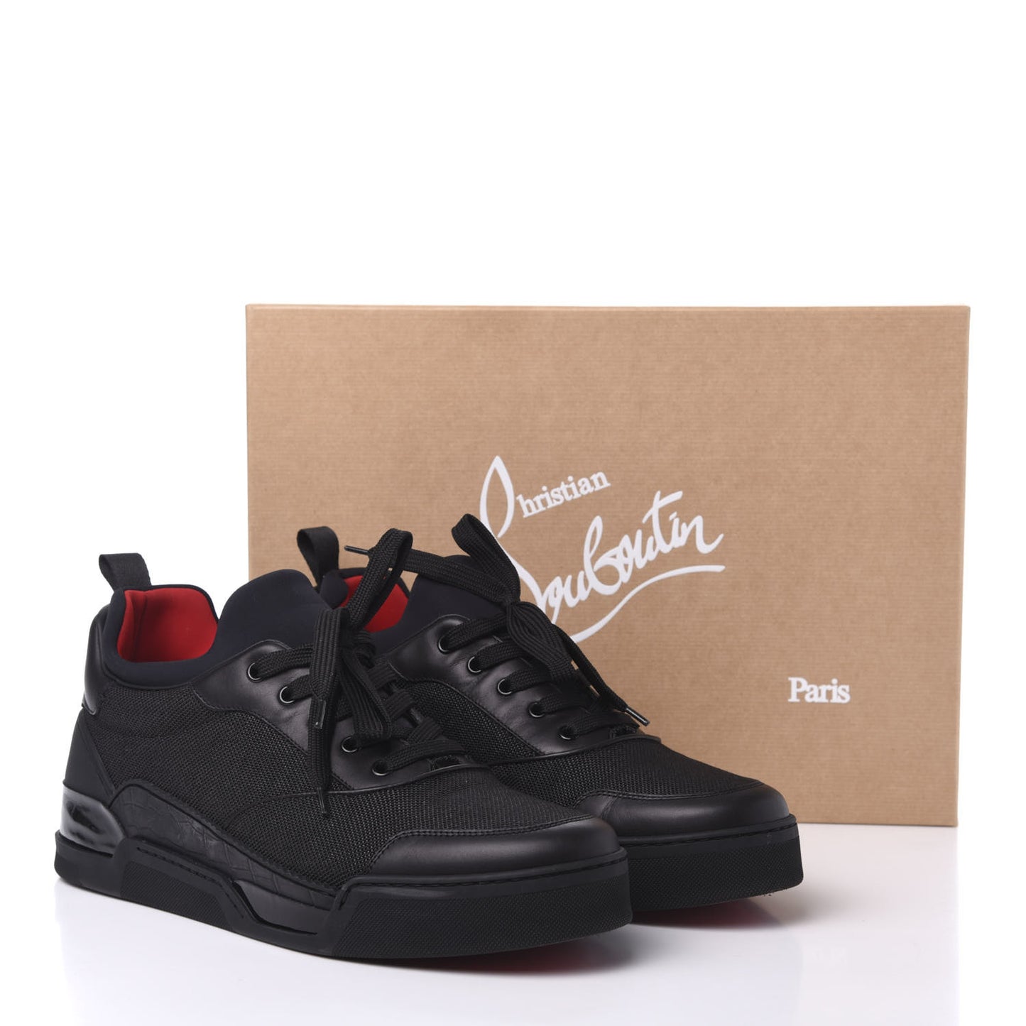 Calfskin Tisse Serre Patent Neoprene Mens Aurelien Flat Sneakers 46 Black