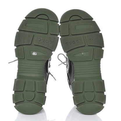 Gucci X SEGA Mesh Suede Calfskin Mens Flashtrek Sneakers 10 Loess Black Olive Green 5 of 8