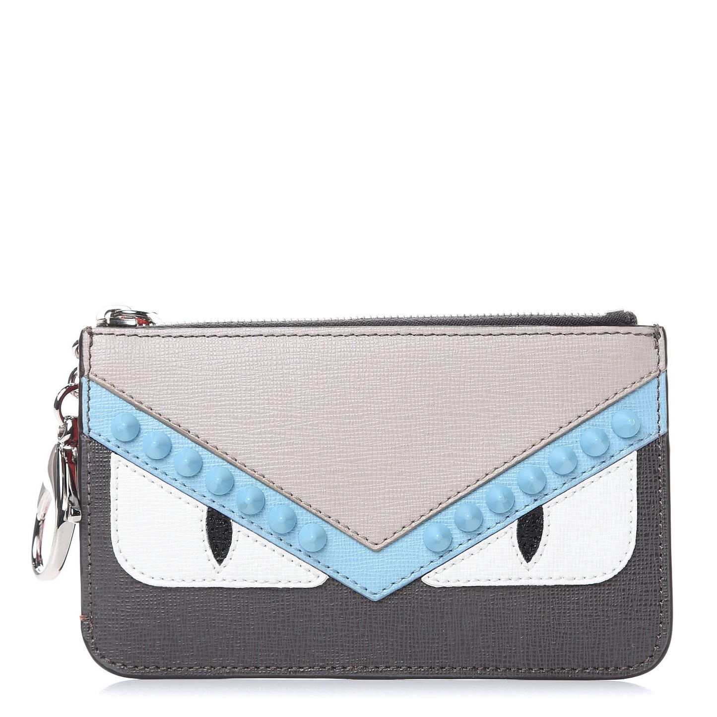 Vitello Elite Monster Eyes Studded Coin Pouch Key Case Carbone White Multicolor