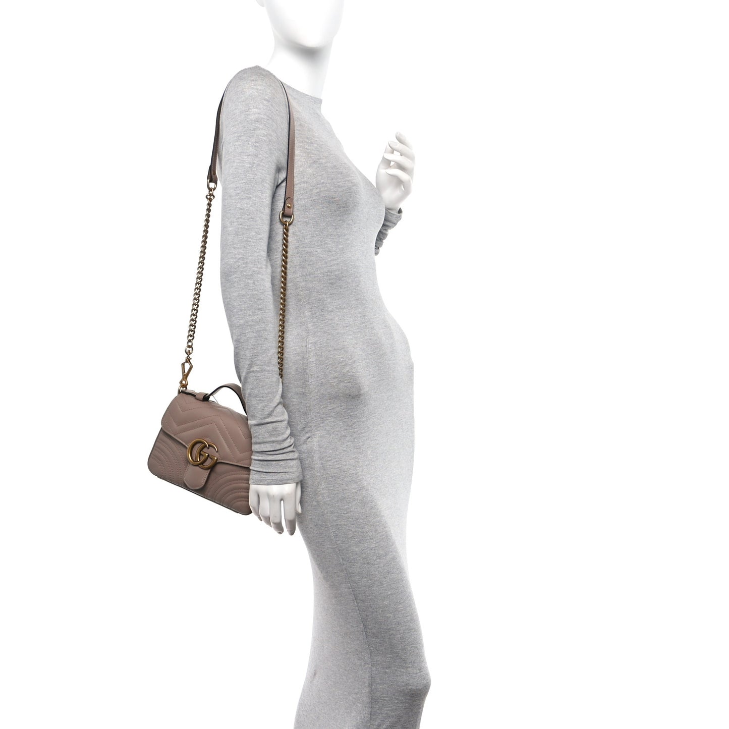 Calfskin Matelasse Mini GG Marmont Top Handle Shoulder Bag Porcelain Rose