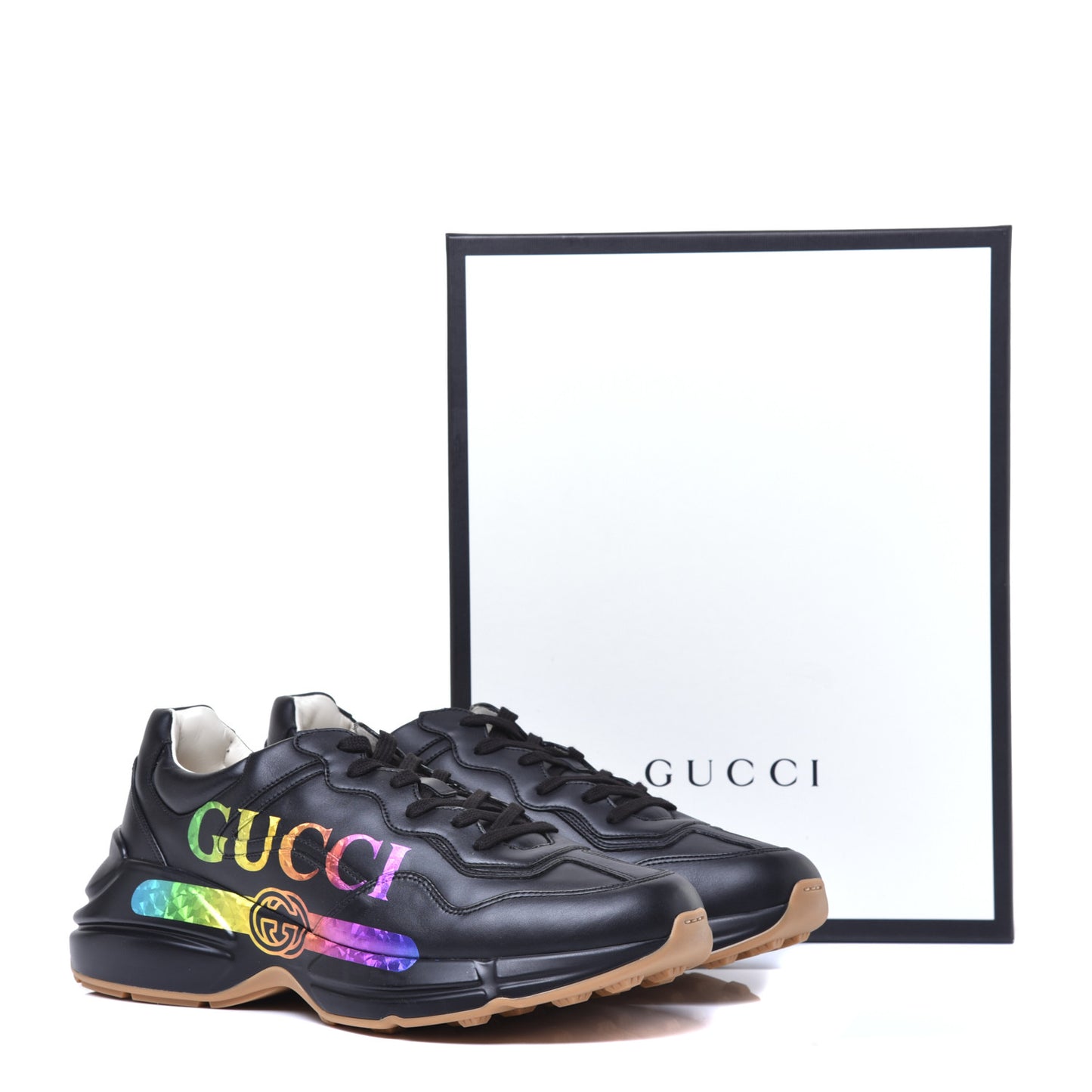 Calfskin Iridescent Logo Mens Rhyton Sneakers 13 Black