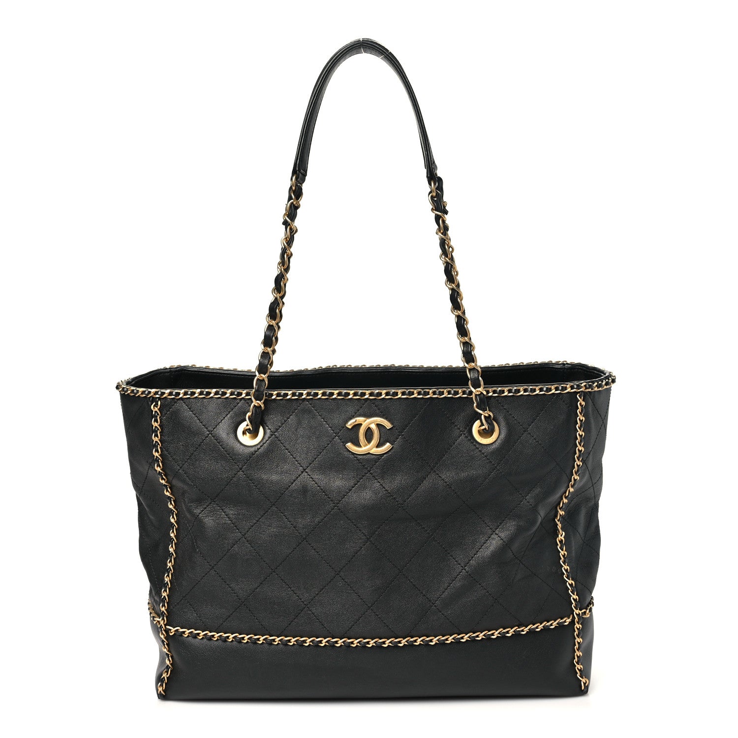 Chanel Calfskin Quilted Chain Lines Shopping Tote Black 1 of 10