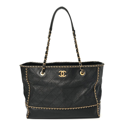 Chanel Calfskin Quilted Chain Lines Shopping Tote Black 1 of 10