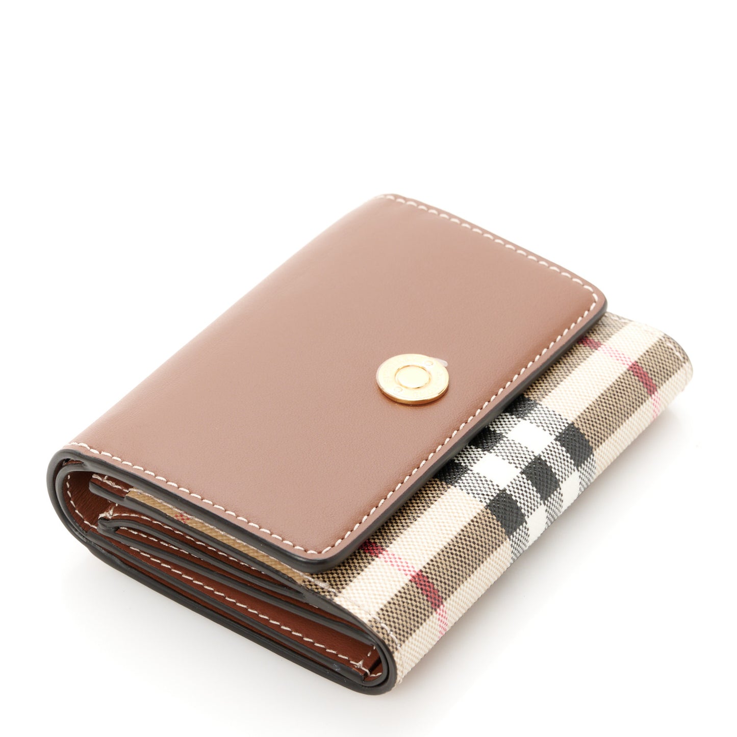 Grainy Calfskin Vintage Check Small Folding Wallet Archive Beige Tan