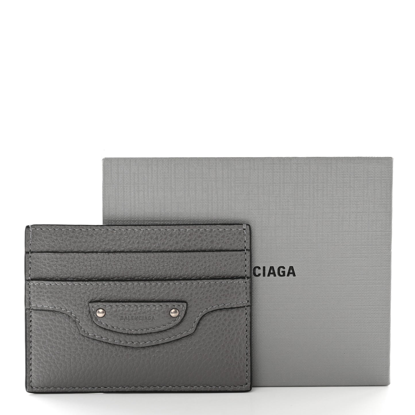 Grained Calfskin Neo Classic Silver Hardware Card Holder Dark Grey