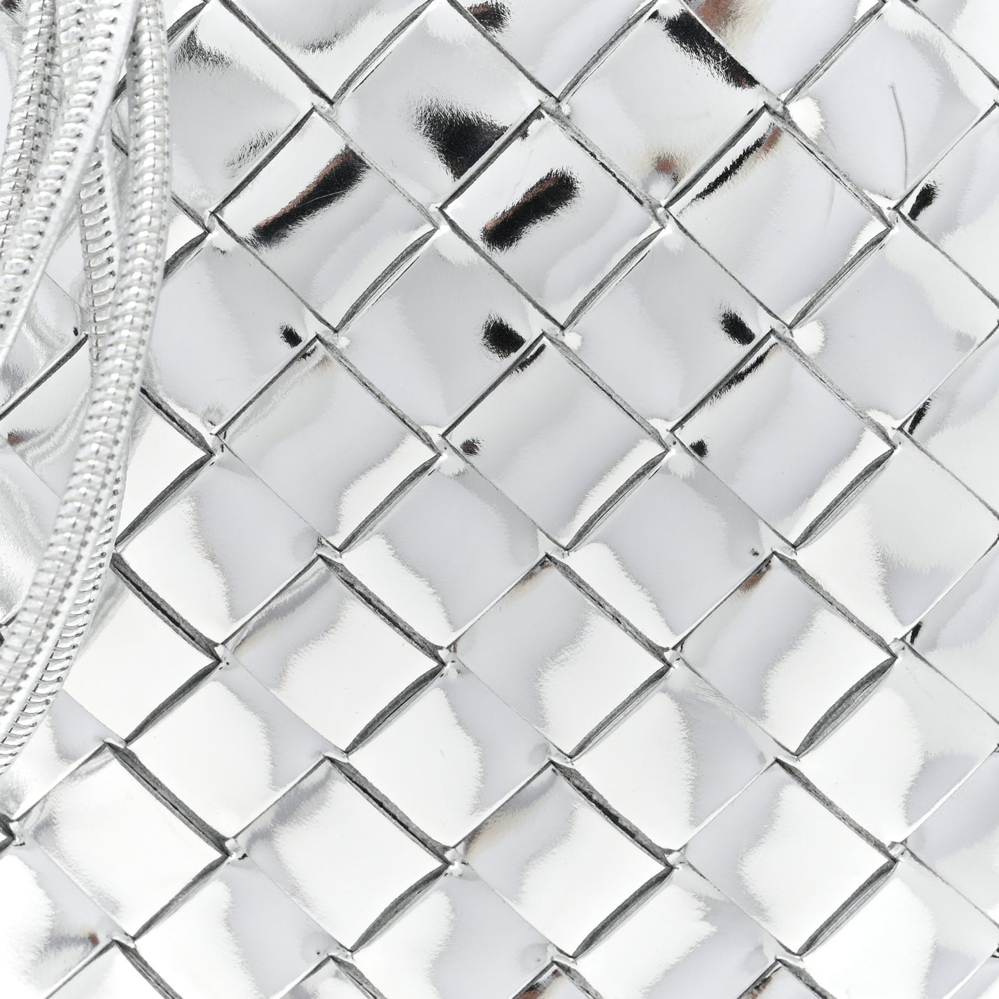 Mirror Laminated Nappa Intrecciato Mini Sardine Bag Silver