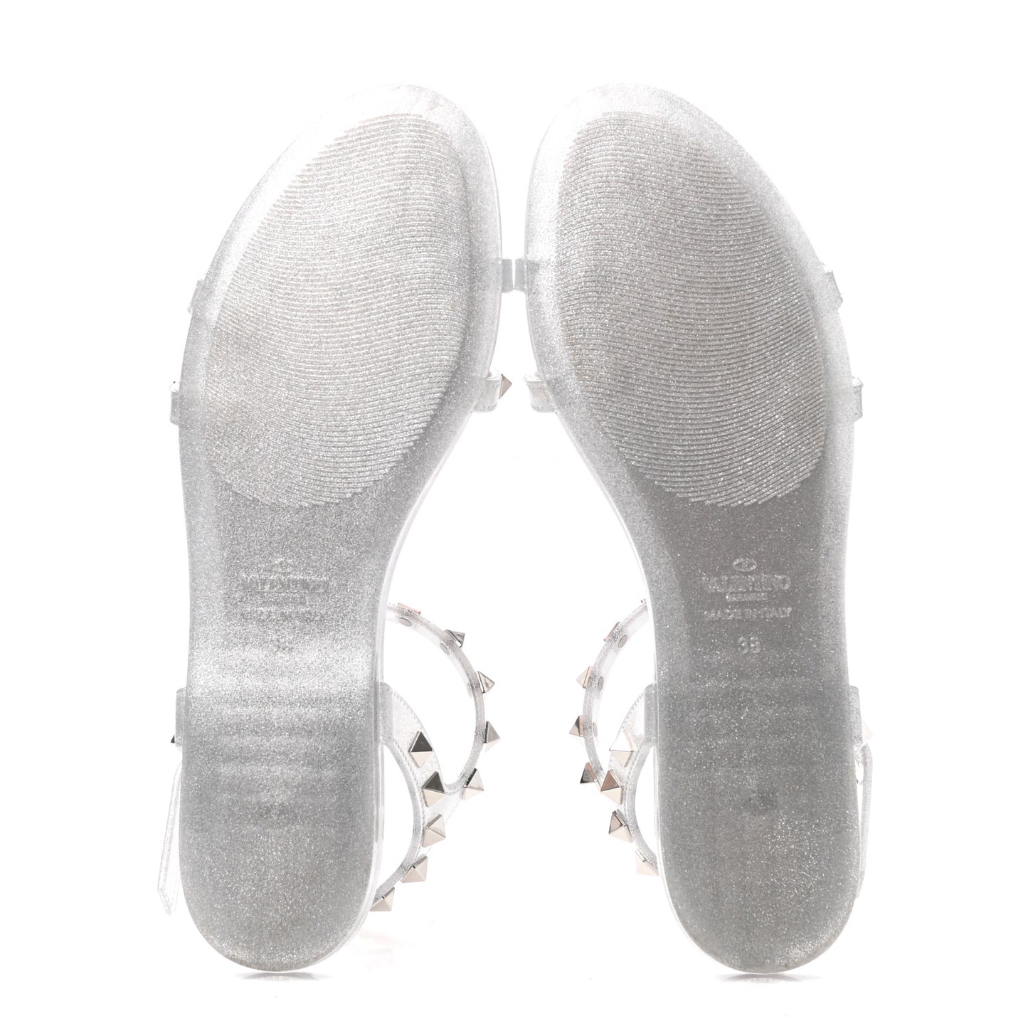 PVC Jelly Glitter Rockstud Caged Sandals 38 SIlver