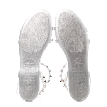 Valentino Garavani PVC Jelly Glitter Rockstud Caged Sandals 38 SIlver 6 of 8