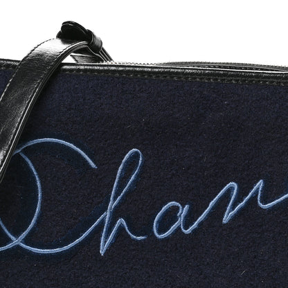Chanel Calfskin Wool Embroidered Paris Hamburg Small Gabrielle Hobo Dark Navy Blue 8 of 11