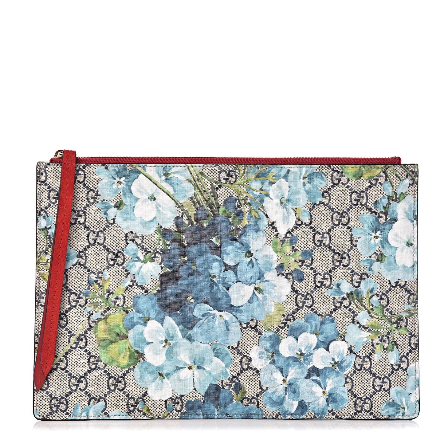 GG Supreme Monogram Blooms Suede Large Zip Pouch Blue
