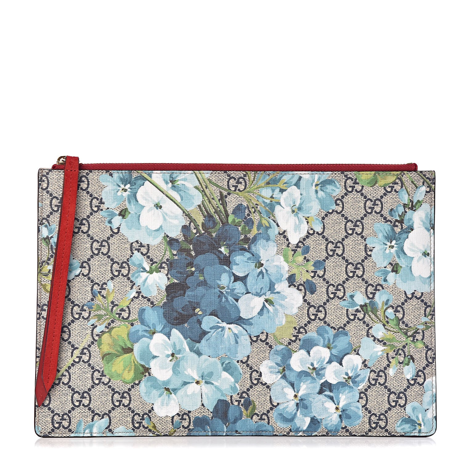 Gucci GG Supreme Monogram Blooms Suede Large Zip Pouch Blue 1 of 9