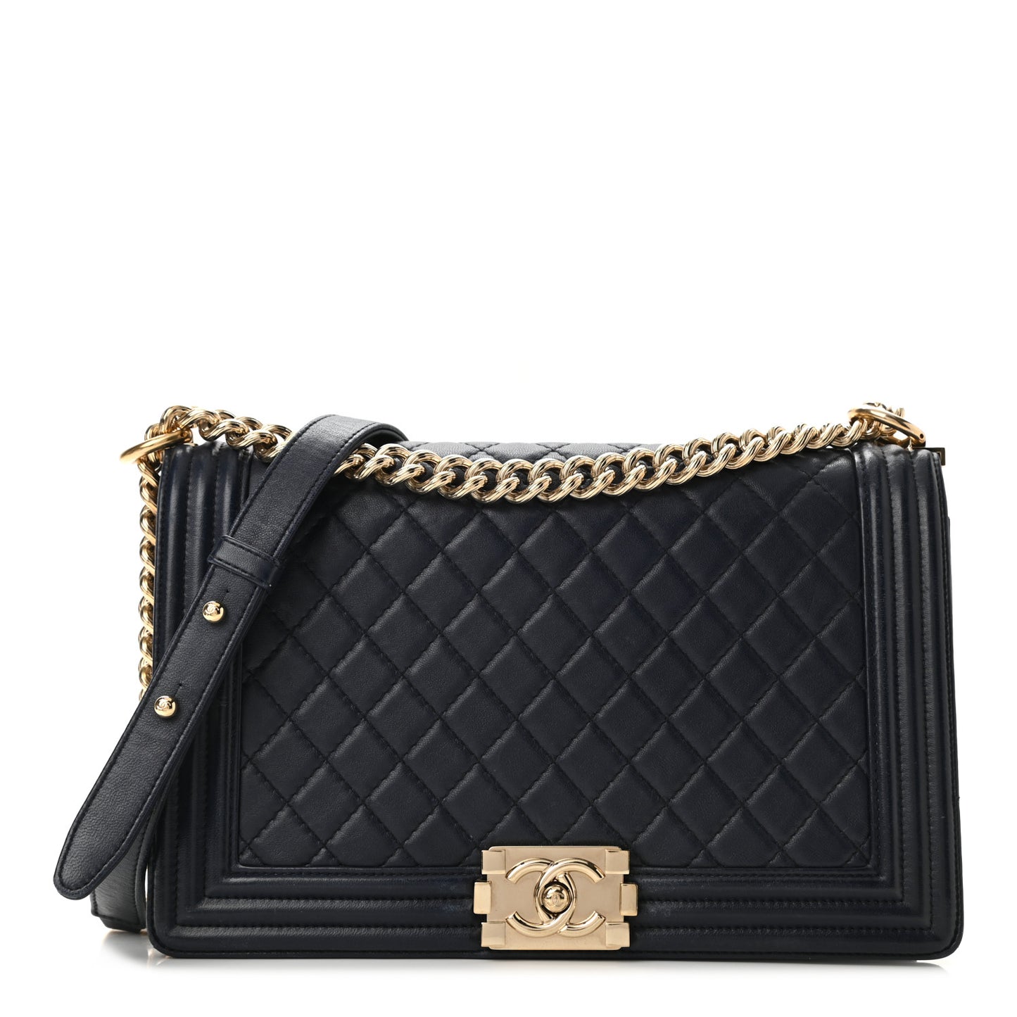 Lambskin Quilted New Medium Boy Flap Navy