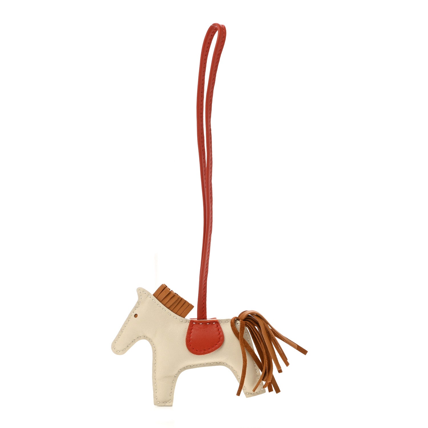 Hermes Milo Lambskin Grigri Rodeo Horse Bag Charm PM Craie Sesame Cornaline 1 of 5