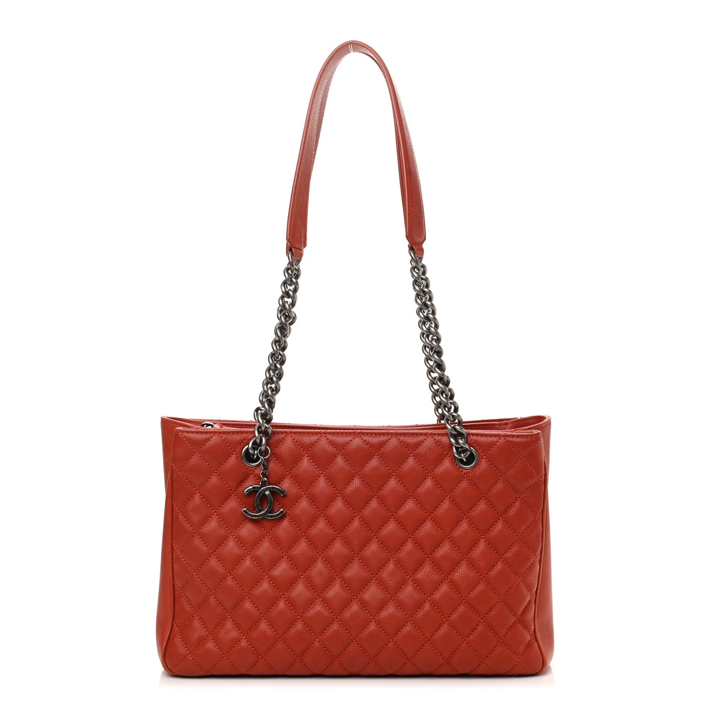 Caviar Quilted Medium Rock In Rome Tote Dark Red