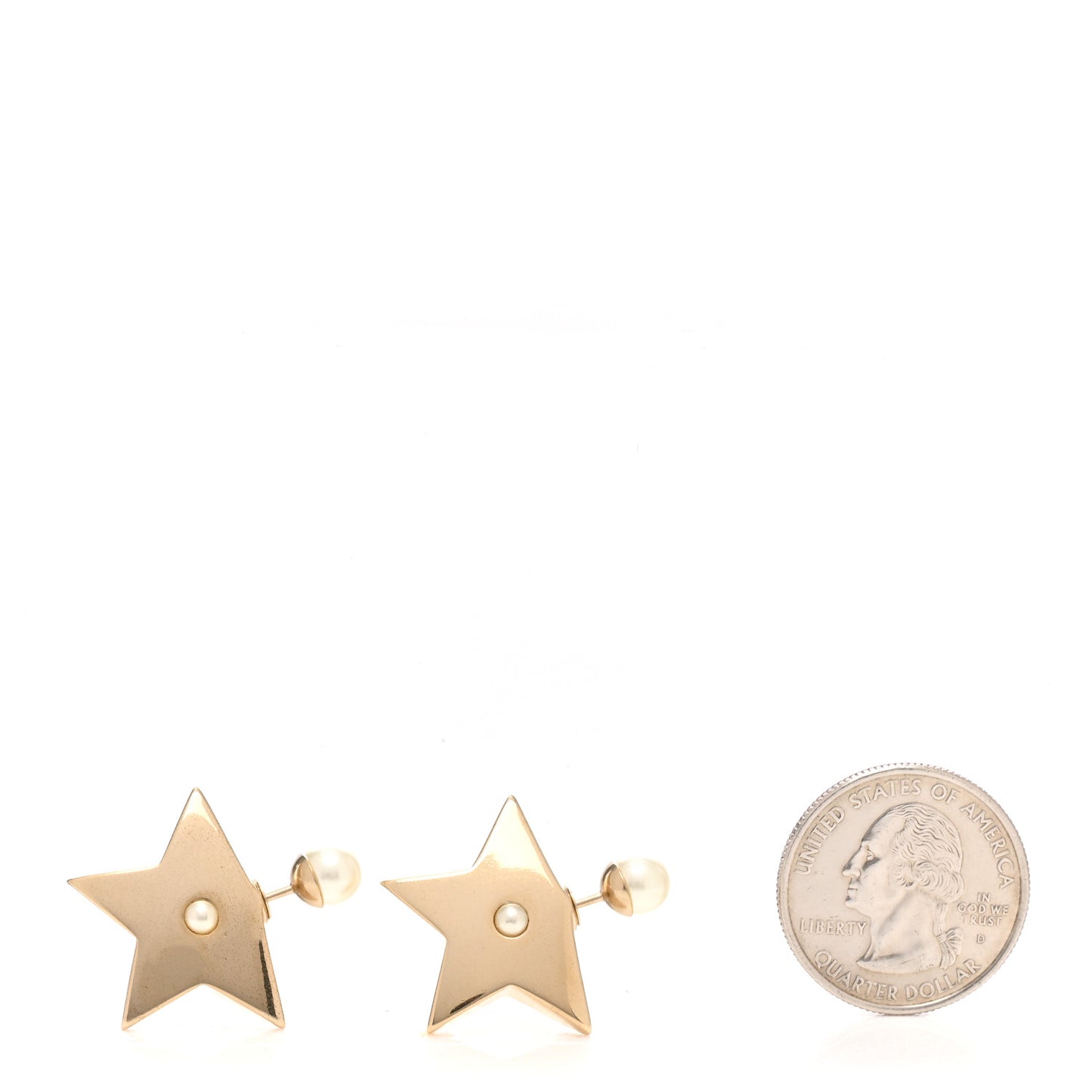 Metal Pearl Star Earrings Gold