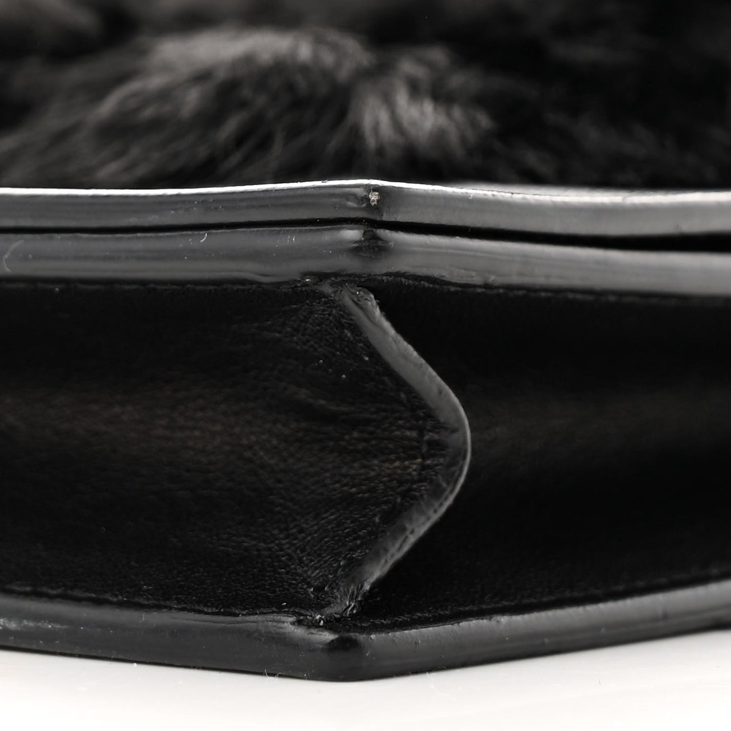 Smooth Lambskin Fur Frame Evening Chain Clutch Black