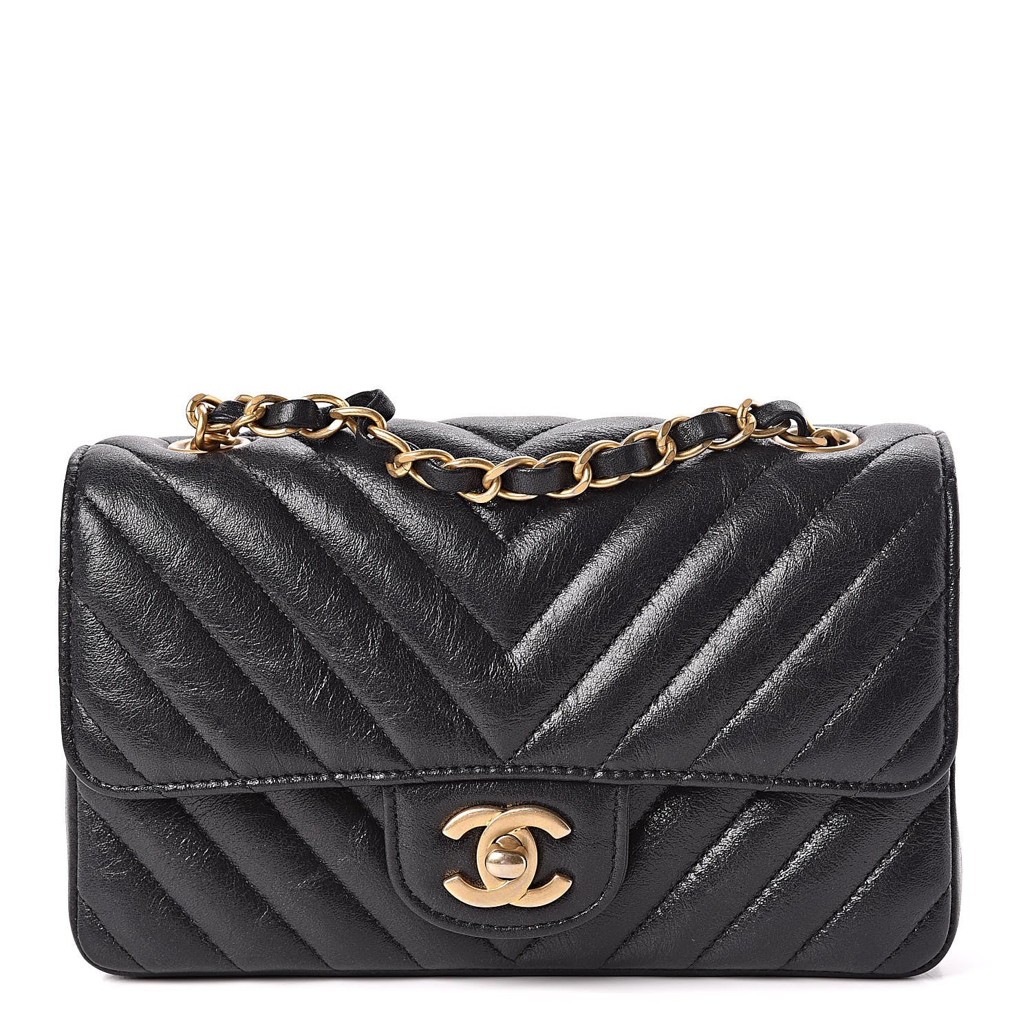 Chanel Iridescent Calfskin Chevron Quilted Mini Rectangular Flap Black 1 of 13