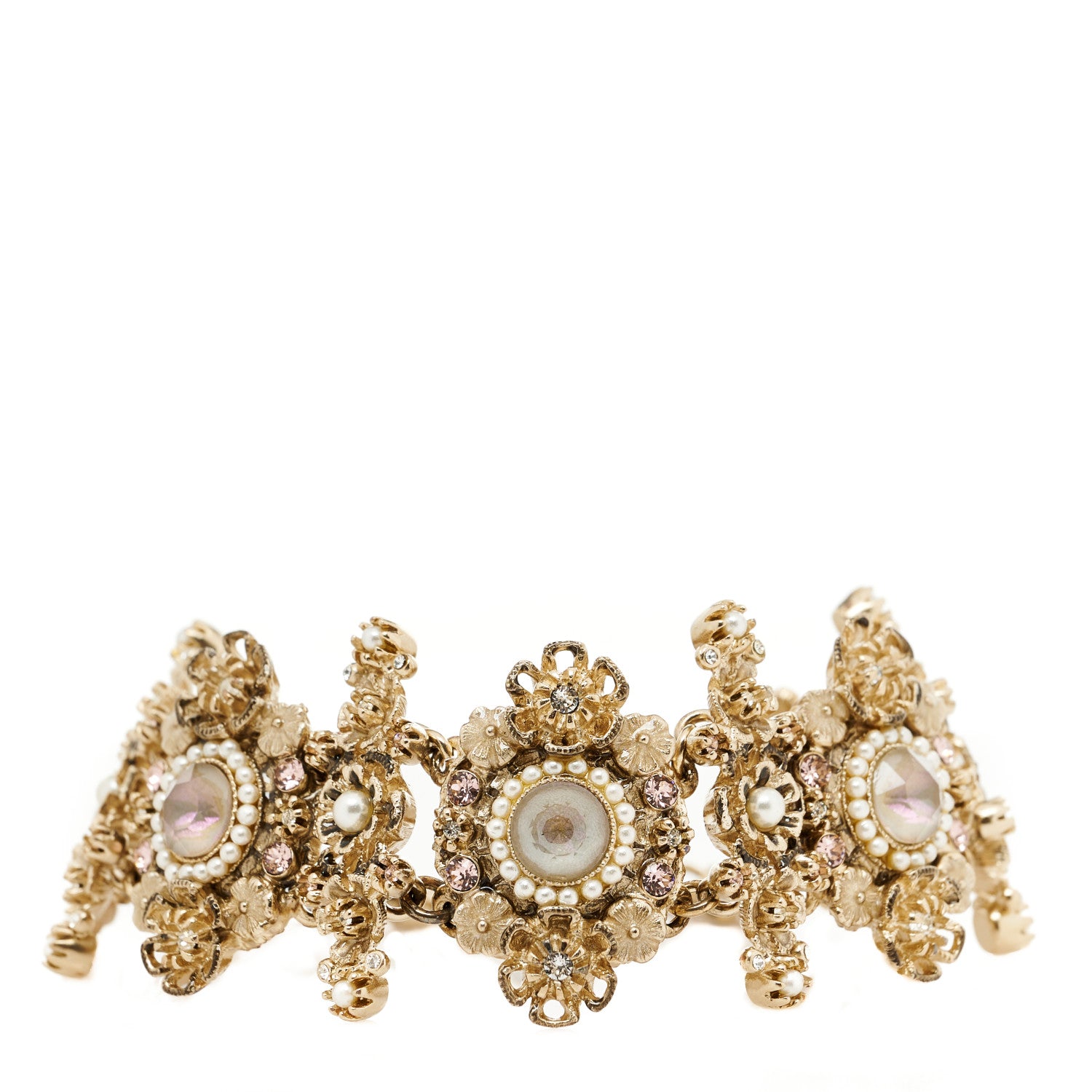 Chanel Crystal Pearl Flower CC Bracelet Gold 1 of 6