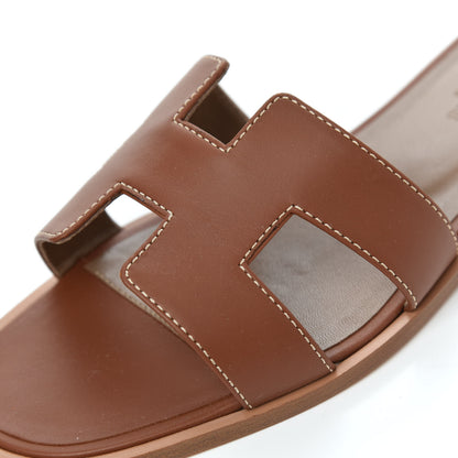 Hermes Box Calfskin Oran Sandals 37 Gold 9 of 10