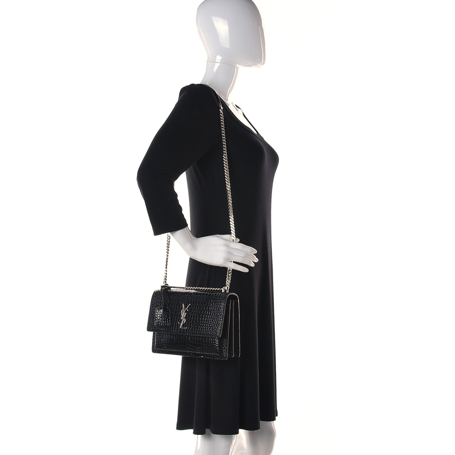 Saint Laurent Calfskin Crocodile Embossed Medium Monochrome Monogram Sunset Black 2 of 10