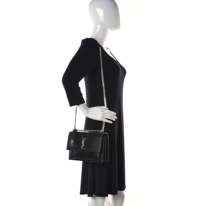 Saint Laurent Calfskin Crocodile Embossed Medium Monochrome Monogram Sunset Black 2 of 10