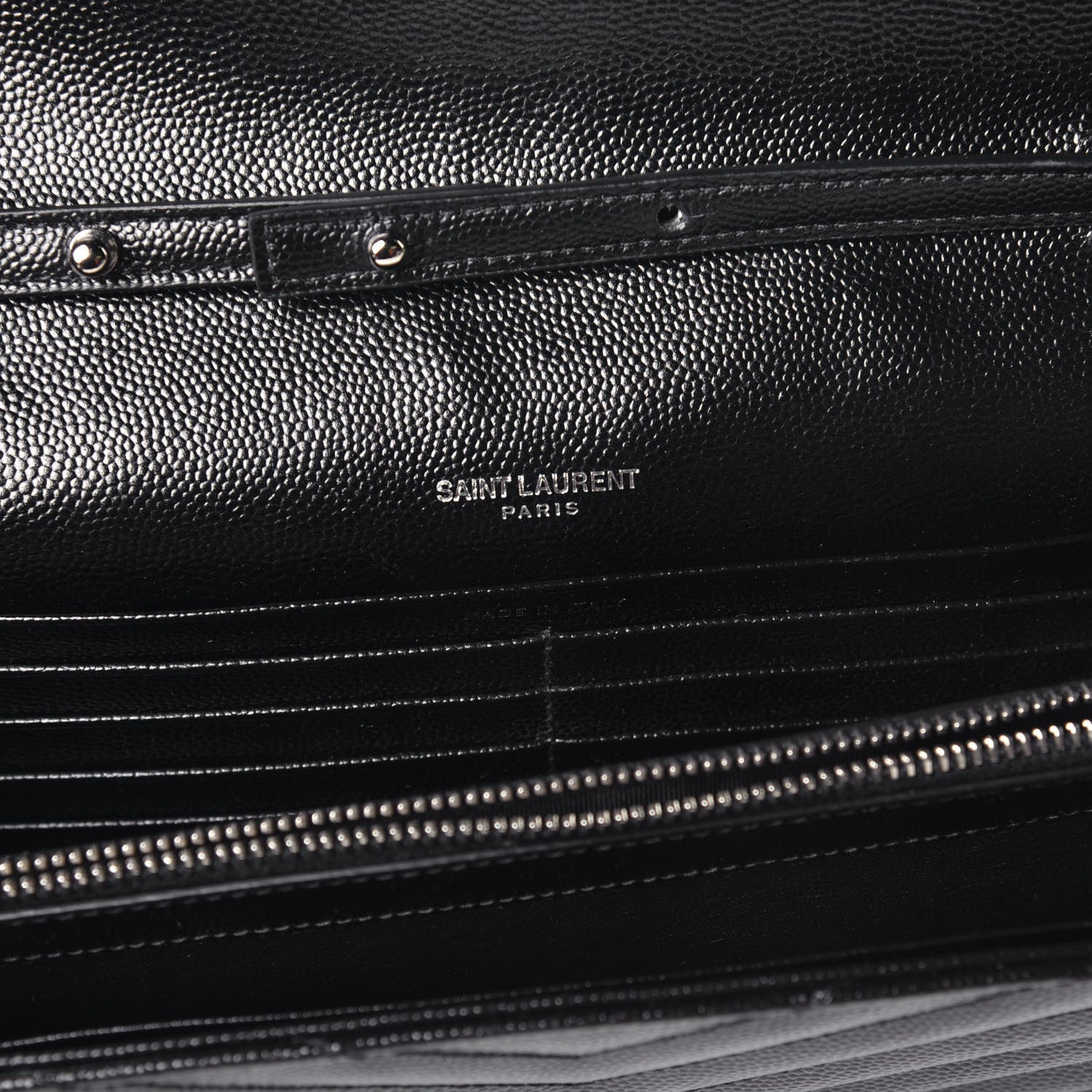Saint Laurent Grain De Poudre Matelasse Chevron Monogram Chain Wallet Black 6 of 9