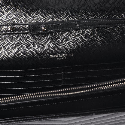 Saint Laurent Grain De Poudre Matelasse Chevron Monogram Chain Wallet Black 6 of 9