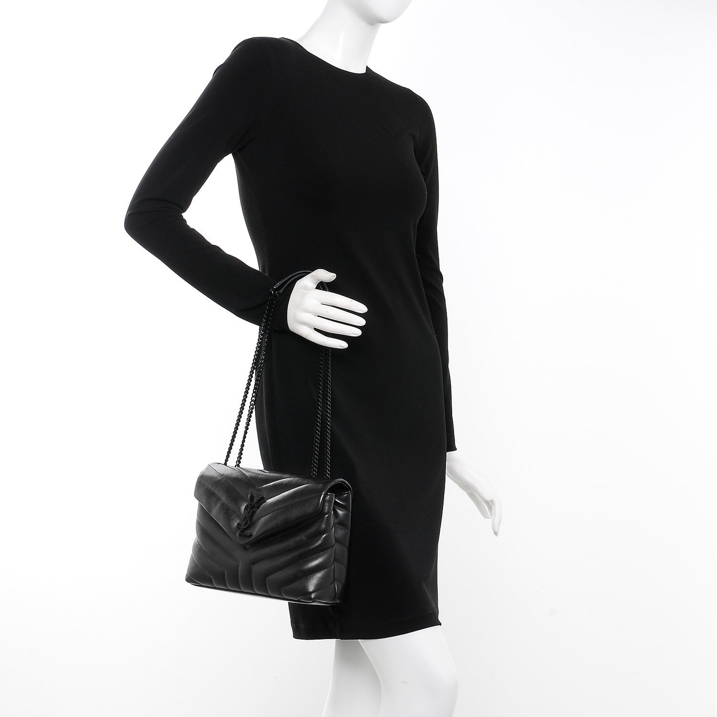 Calfskin Y Quilted Monogram Small Loulou Chain Satchel Black