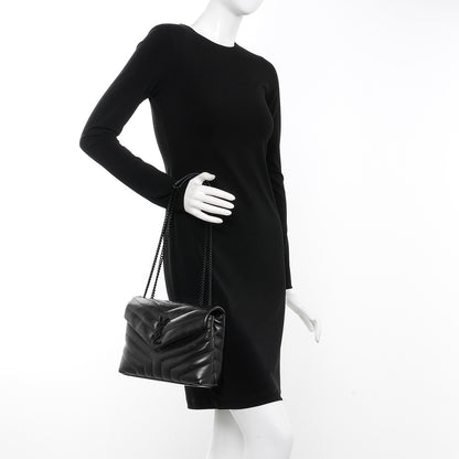 Saint Laurent Calfskin Y Quilted Monogram Small Loulou Chain Satchel Black 2 of 9