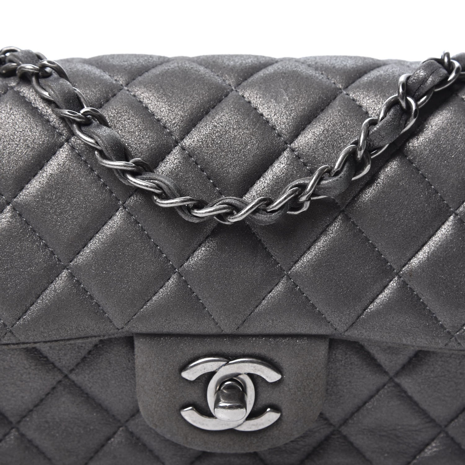 Chanel Iridescent Calfskin Quilted Mini Rectangular Flap Charcoal Grey 9 of 9