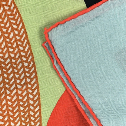 Hermes Cashmere Silk Mon Premier Galop Shawl 140 Bleu Glacier Corail Black 3 of 3