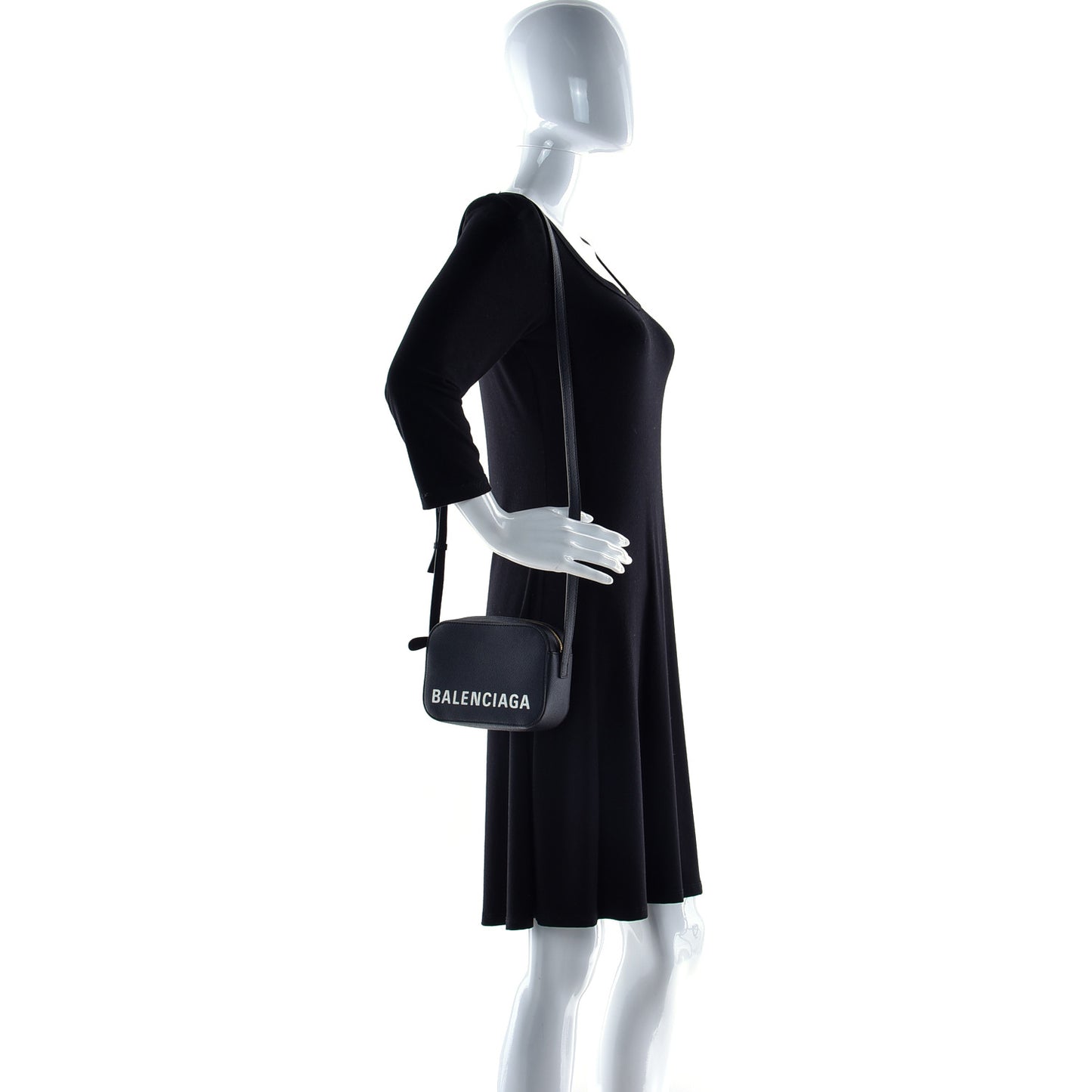 Signature Grained Calfskin Logo XS Ville Camera Bag Black White
