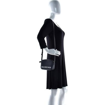 Balenciaga Signature Grained Calfskin Logo XS Ville Camera Bag Black White 3 of 10