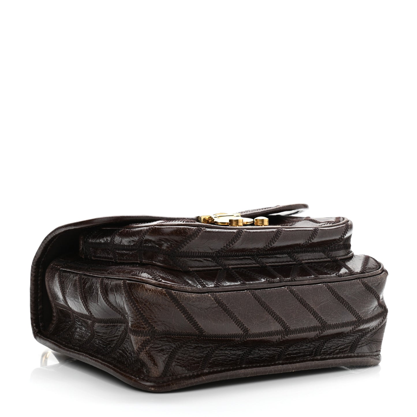 Nappa Chevron Patchwork Flap Brown
