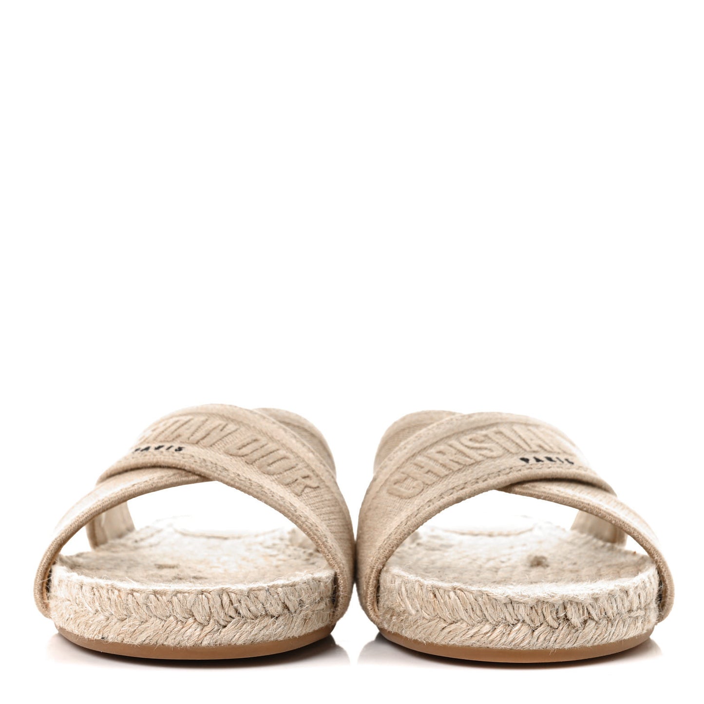 Canvas Embroidered Granville Espadrille Crisscross Flat Slide Sandals 39 Cream