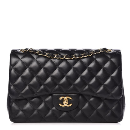Chanel Lambskin Quilted Jumbo Double Flap Black 1 of 11