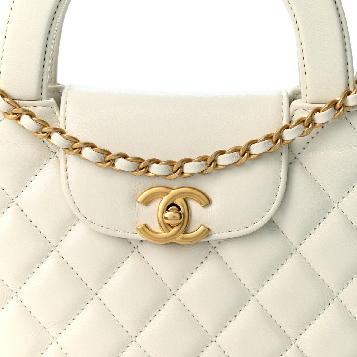 Chanel Shiny Aged Calfskin Quilted Nano Kelly Shopper White 7 of 9