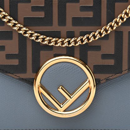 Fendi Vitello Cruise F is Fendi Bi-Color FF 1974 Embossed Medium Envelope Wallet On Chain Maya Black Azzurro Merlino 9 of 12