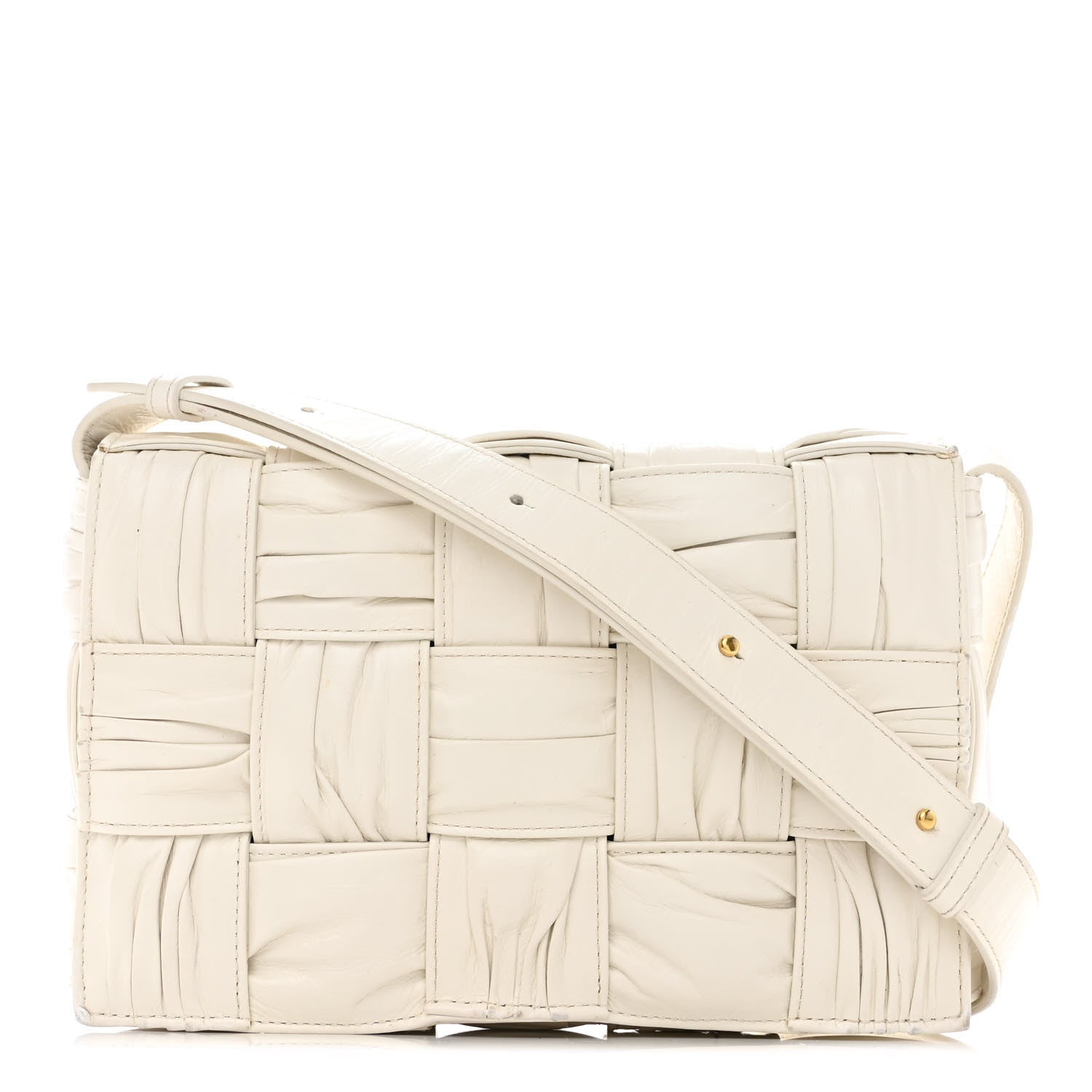 Bottega Veneta Calfskin Intreccio Plisse Cassette Crossbody Bag White 1 of 15