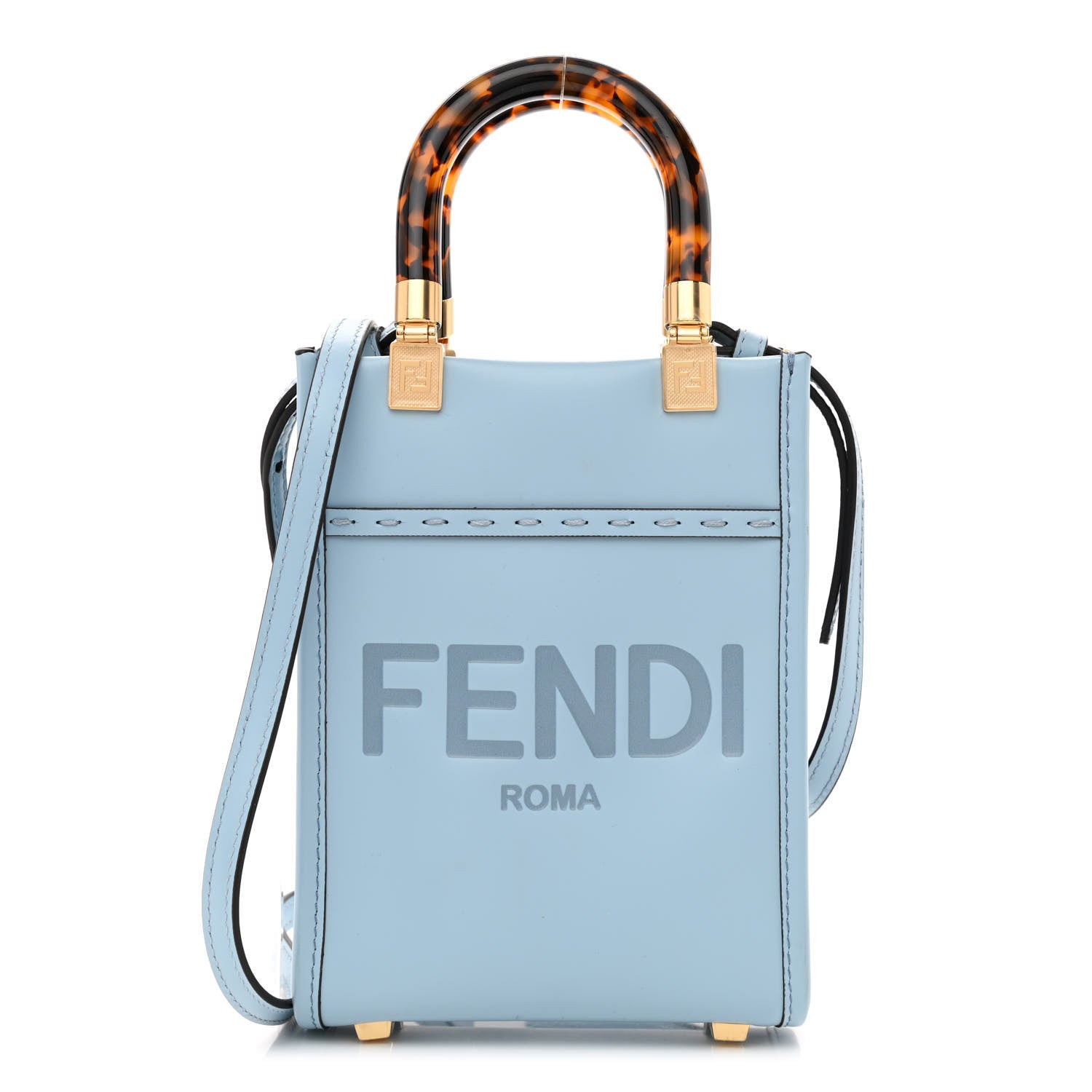 Fendi Vitello King Plexiglass Logo Embossed Mini Fendi Sunshine Shopper Tote Azzurro Baby 1 of 10