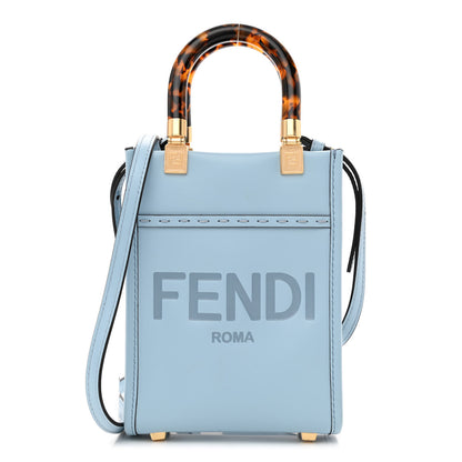 Fendi Vitello King Plexiglass Logo Embossed Mini Fendi Sunshine Shopper Tote Azzurro Baby 1 of 10