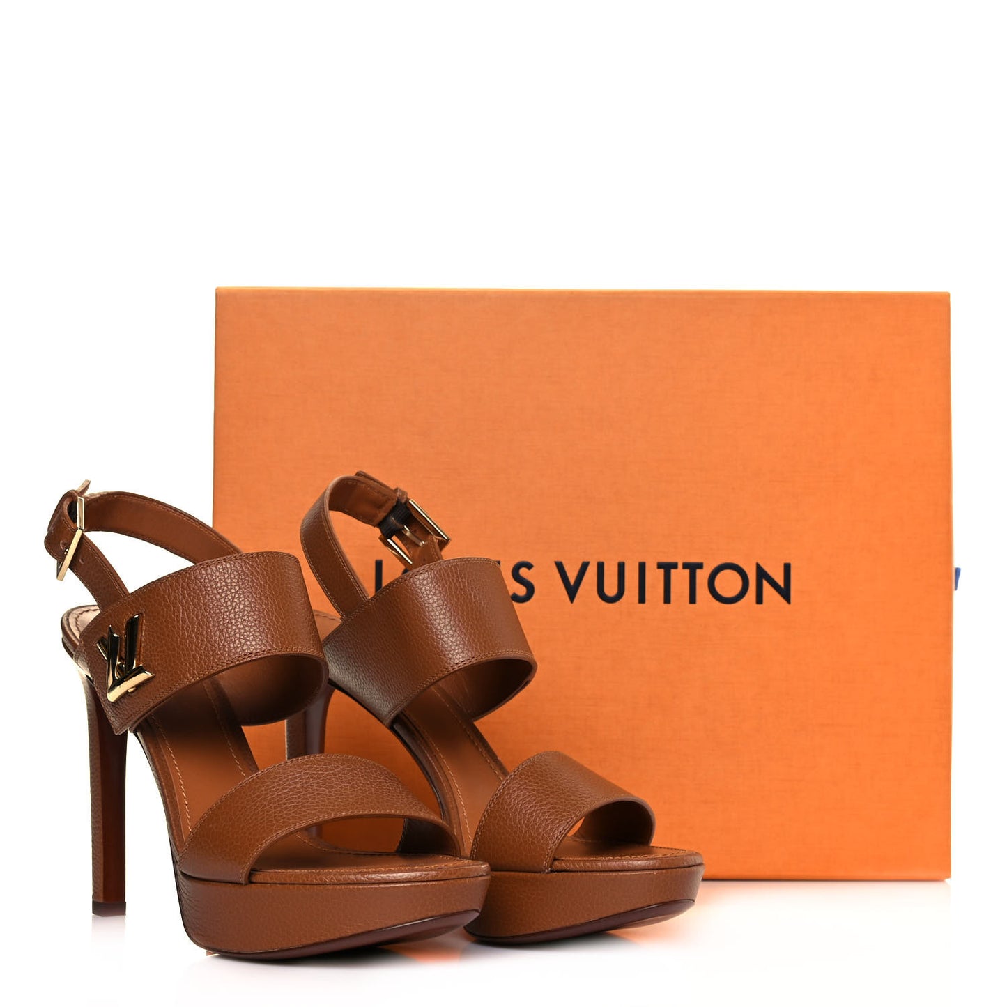 Grained Calfskin Horizon Platform Sandals 41 Cognac