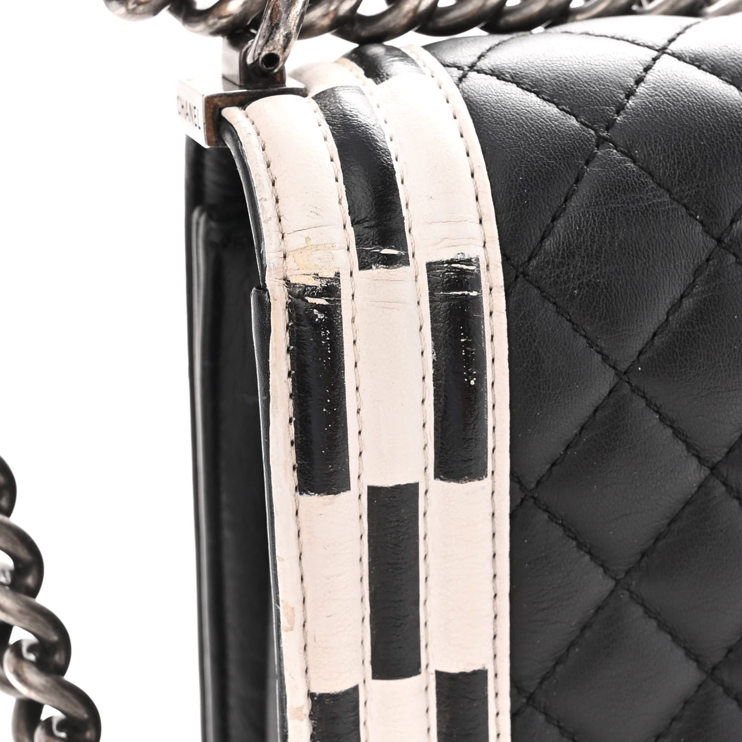 Chanel Calfskin Quilted Checkerboard Trim New Medium Boy Flap Black White 16 of 17