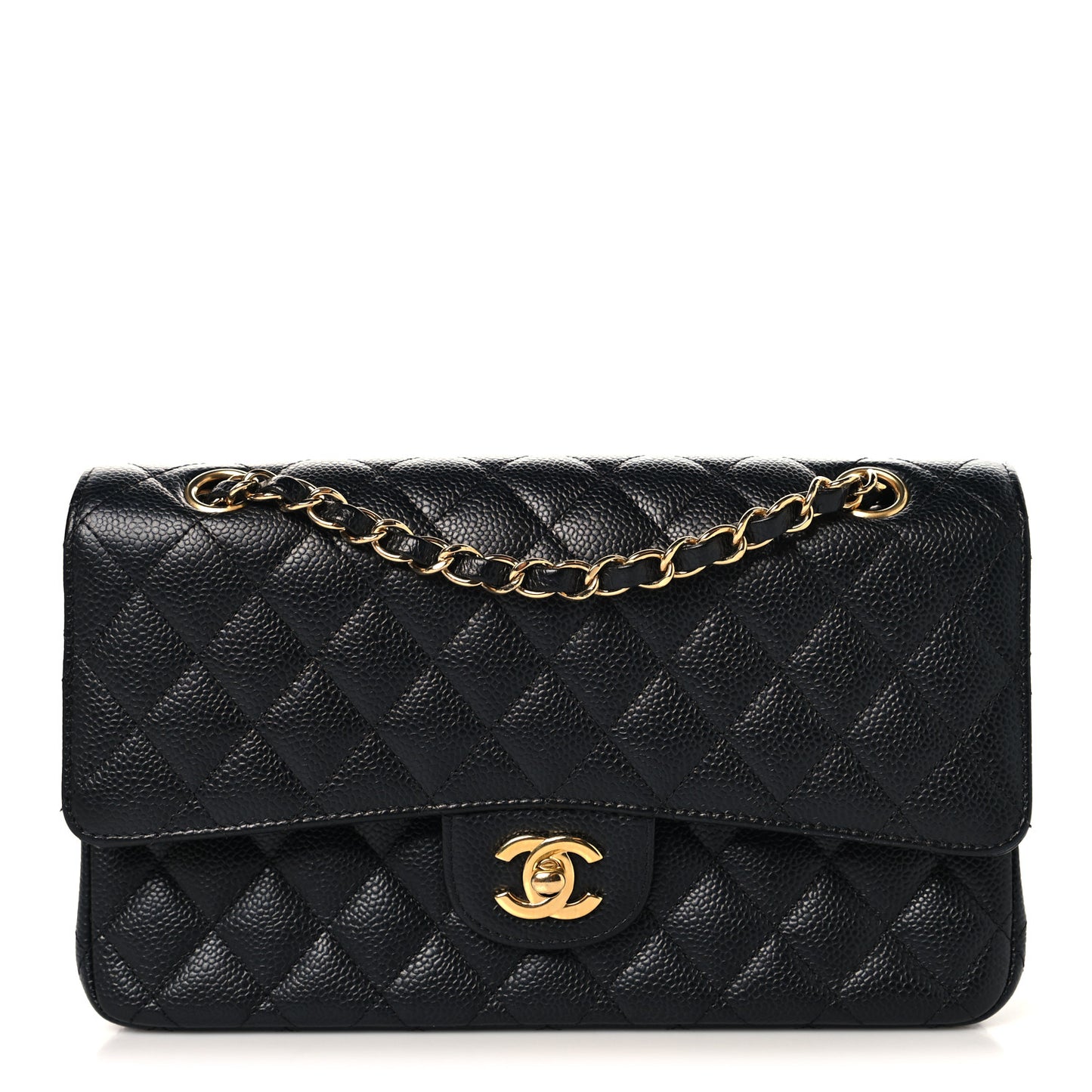 Caviar Quilted Medium Double Flap Black