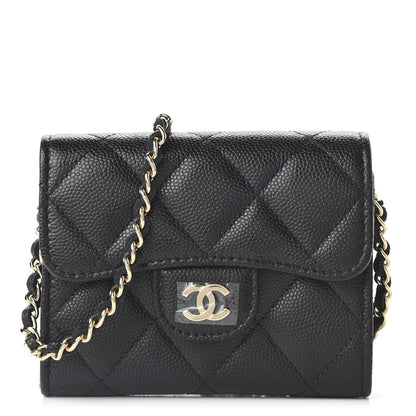 Chanel Caviar Quilted Flap Card Holder On Chain Black 1 of 11
