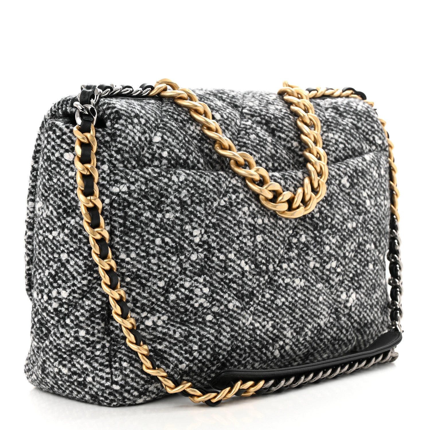 Chanel Tweed Quilted Maxi Chanel 19 Flap Black White 3 of 12