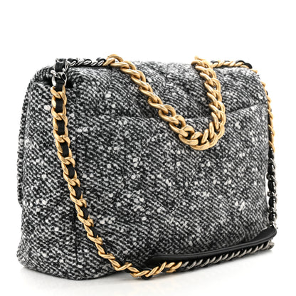 Chanel Tweed Quilted Maxi Chanel 19 Flap Black White 3 of 12