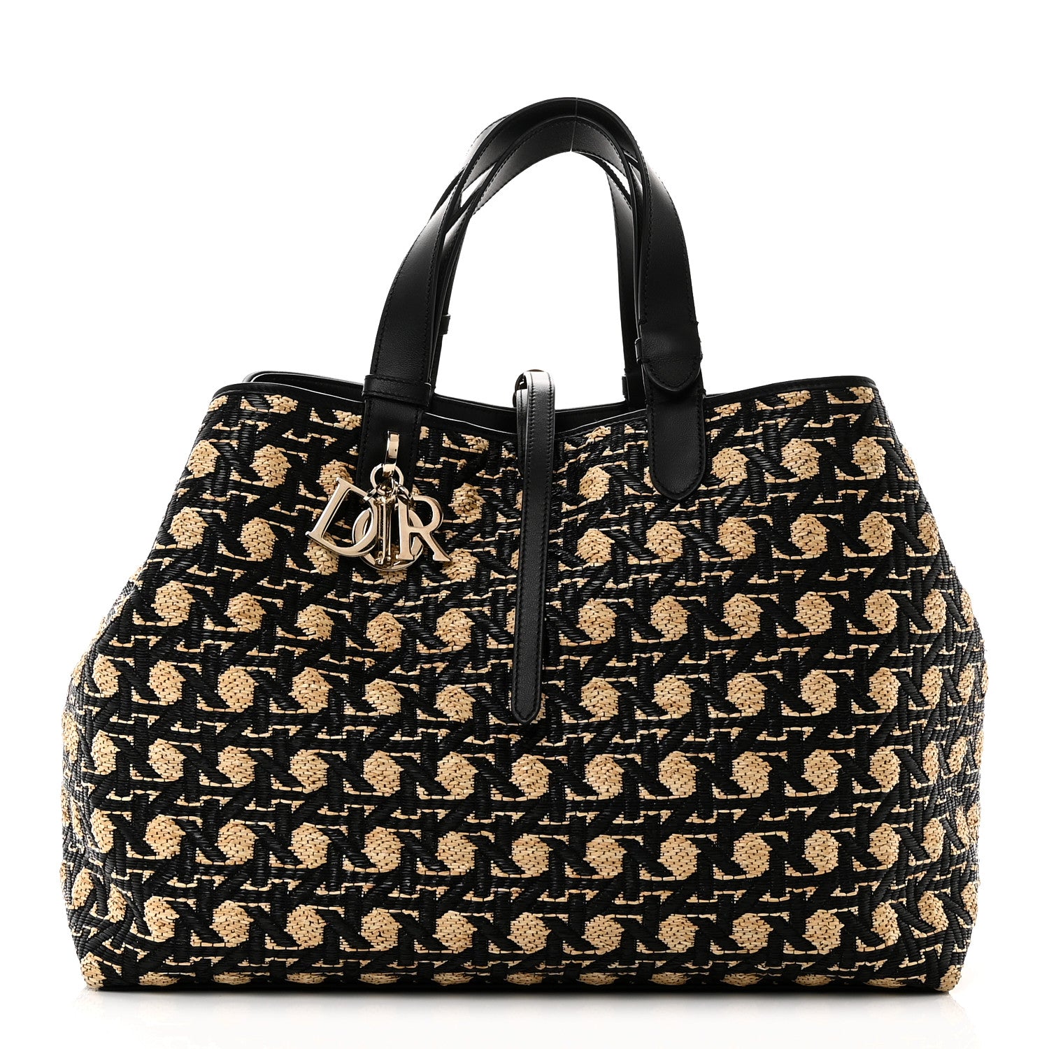 Christian Dior Raffia Calfskin Cannage Large Toujours Black Beige 1 of 11