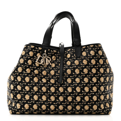 Christian Dior Raffia Calfskin Cannage Large Toujours Black Beige 1 of 11